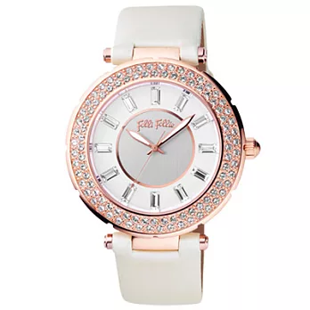 Folli Follie 閃耀伸展台時尚晶鑽腕錶(白玫瑰金)
