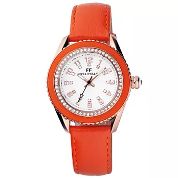 Folli Follie 愛戀時尚晶鑽都會腕錶(橘)
