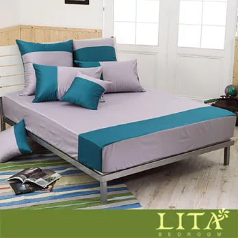 LITA麗塔(魔術方塊－礦紫x土耳其藍)特大三件純棉薄床包枕套組